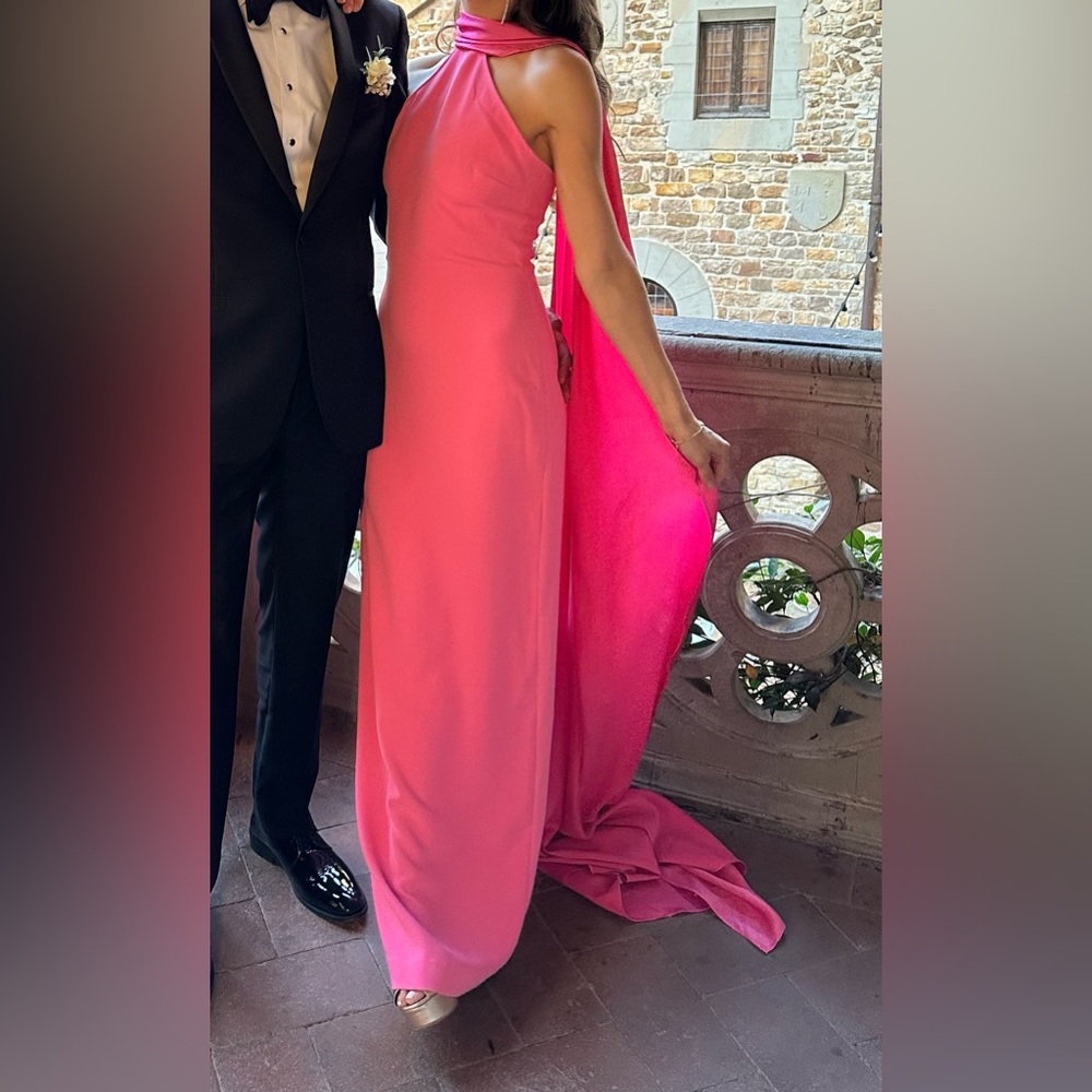 Solace London Ophelia Crêpe Gown Pink Halter Maxi Gown w/ Cape - Sz 6 - Like New - Picture 7 of 7